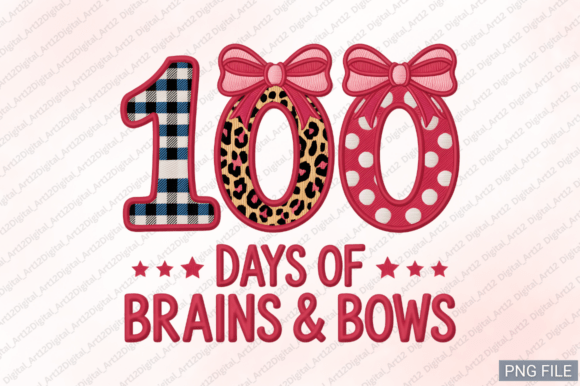 100 Days of Brains, Embroidery PNG for T-Shirt Designs