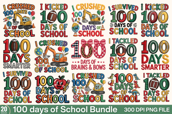 100 Days of School Embroidery PNG Bundle: A T-Shirt Designs Essential
