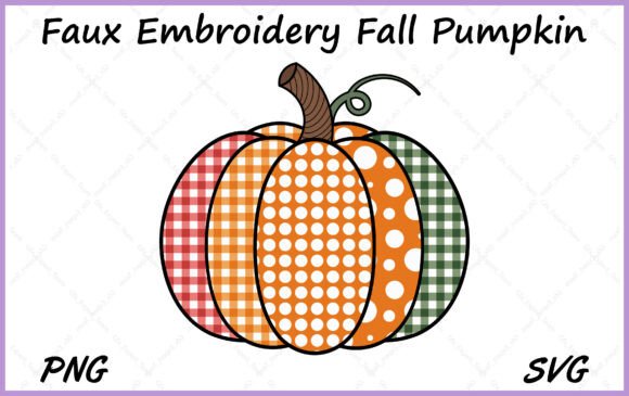 Autumn Patchwork Embroidery Pumpkin PNG for Graphics & Illustrations
