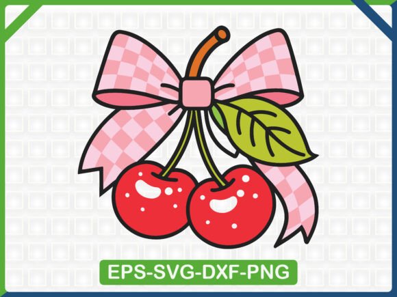 Cherry with Gingham Bow Embroidery for T-Shirt Designs