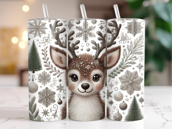 Christmas Faux Embroidery Deer Graphics & Tumbler Wraps