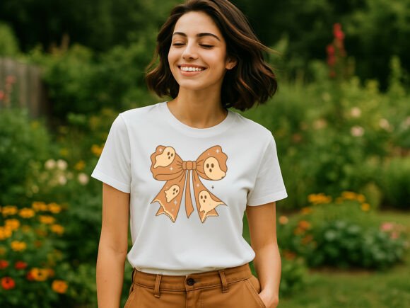 Cute Ghost Bow Embroidery SVG for T-Shirt Designs