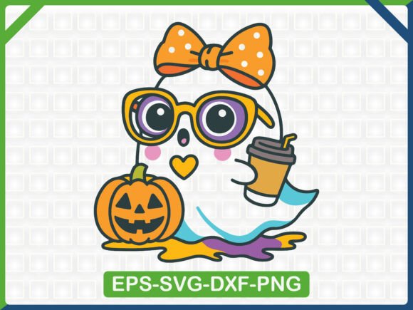 Cute Ghost with Pumpkin Embroidery for T-Shirt Designs and Graphics