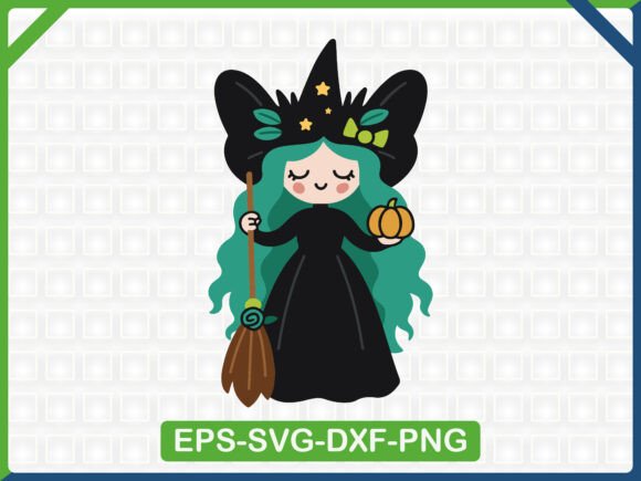 Cute Witch Holding Pumpkin Embroidery for T-Shirt Designs