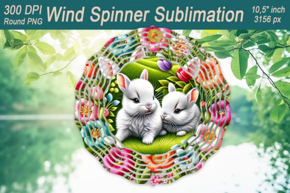 Easter Embroidery Bunny Wind Spinner Png for Crafts and Graphics