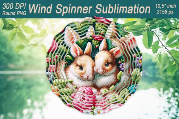 Easter Rabbit Embroidery Windspinner PNG for Graphics and Crafts