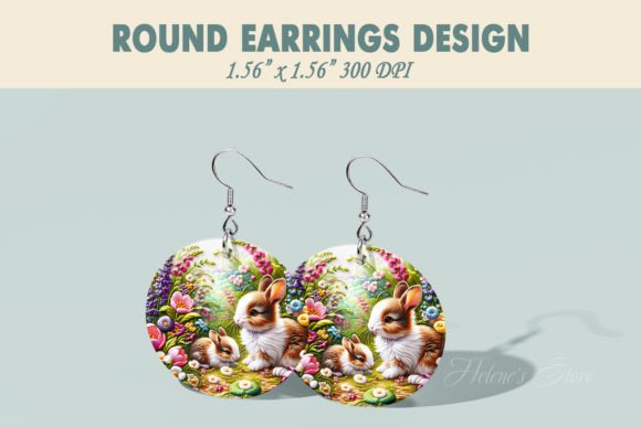 Easter Rabbits Embroidery Round Earring Graphics for Crafts