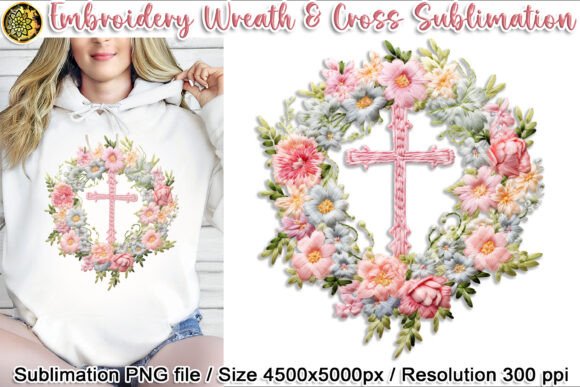 Embroidery Easter Wreath Cross Design: A Graphics Gem for Print Templates