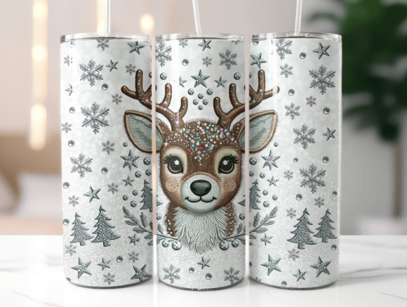 Faux Embroidery Deer Graphics for Festive Tumbler Wraps