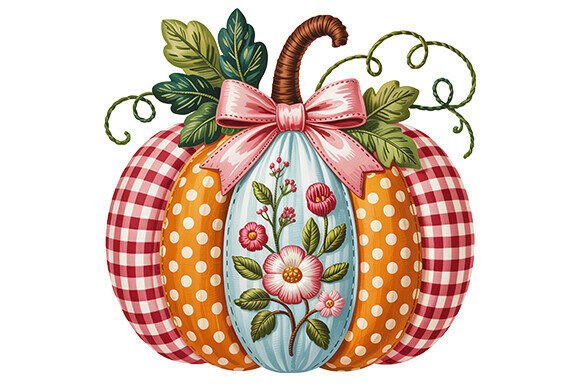 Faux Embroidery Fall Pumpkin Png for T-Shirt Designs