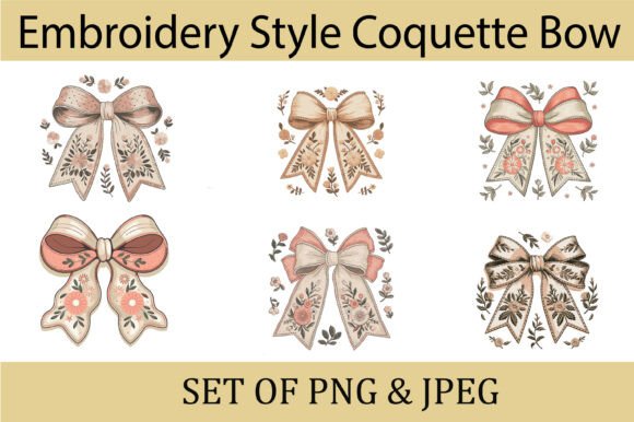 Floral Embroidery Coquette Bow Set for Graphics and Crafts