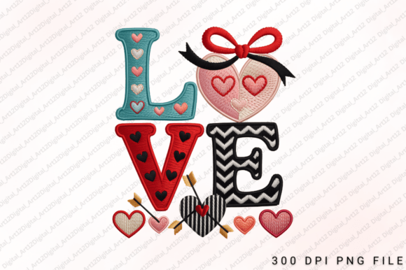 Love Valentine Embroidery PNG: Perfect for T-Shirt Designs & Graphics