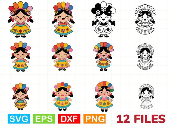 Mexican Folk Doll Embroidery SVG Bundle: Perfect for Branding and Illustrations