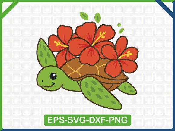 Turtle with Hibiscus Embroidery: A Versatile Graphic for T-Shirt Designs