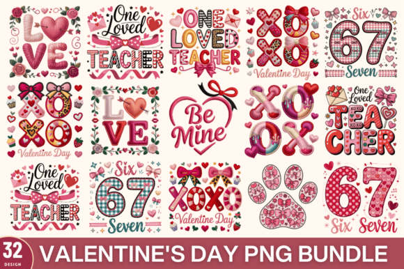 Valentine's Day Embroidery PNG Bundle for T-Shirt Designs and Graphics